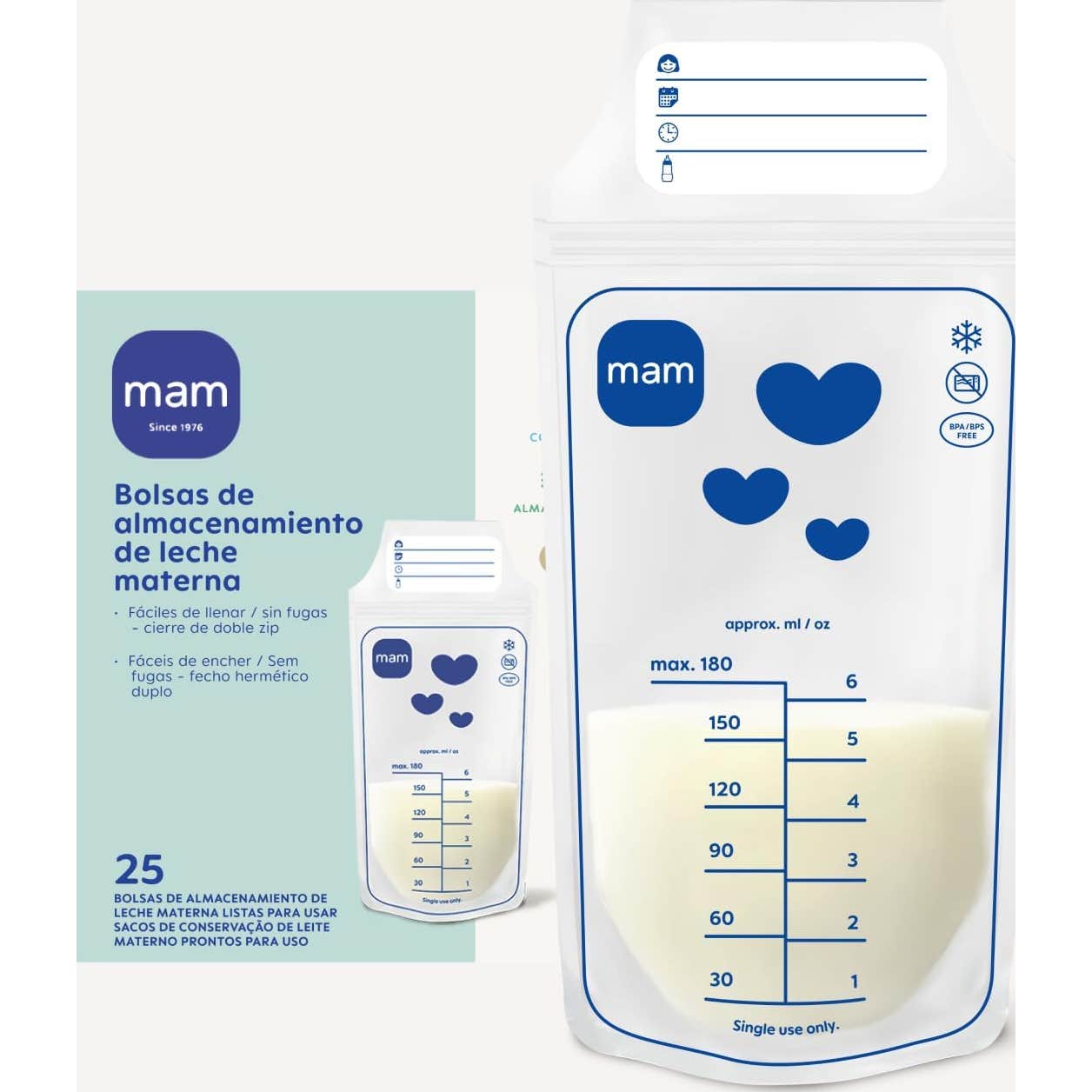 Mam Sobres Conservación Leche Materna 180ml 25 uds