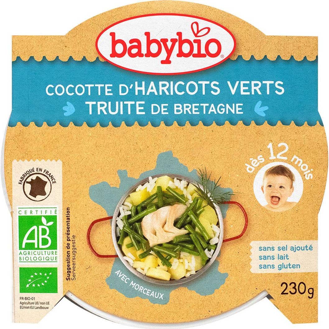 Babybio Mon P'tit Plat Cocotte de judías verdes del Valle del Loira y trucha 230g