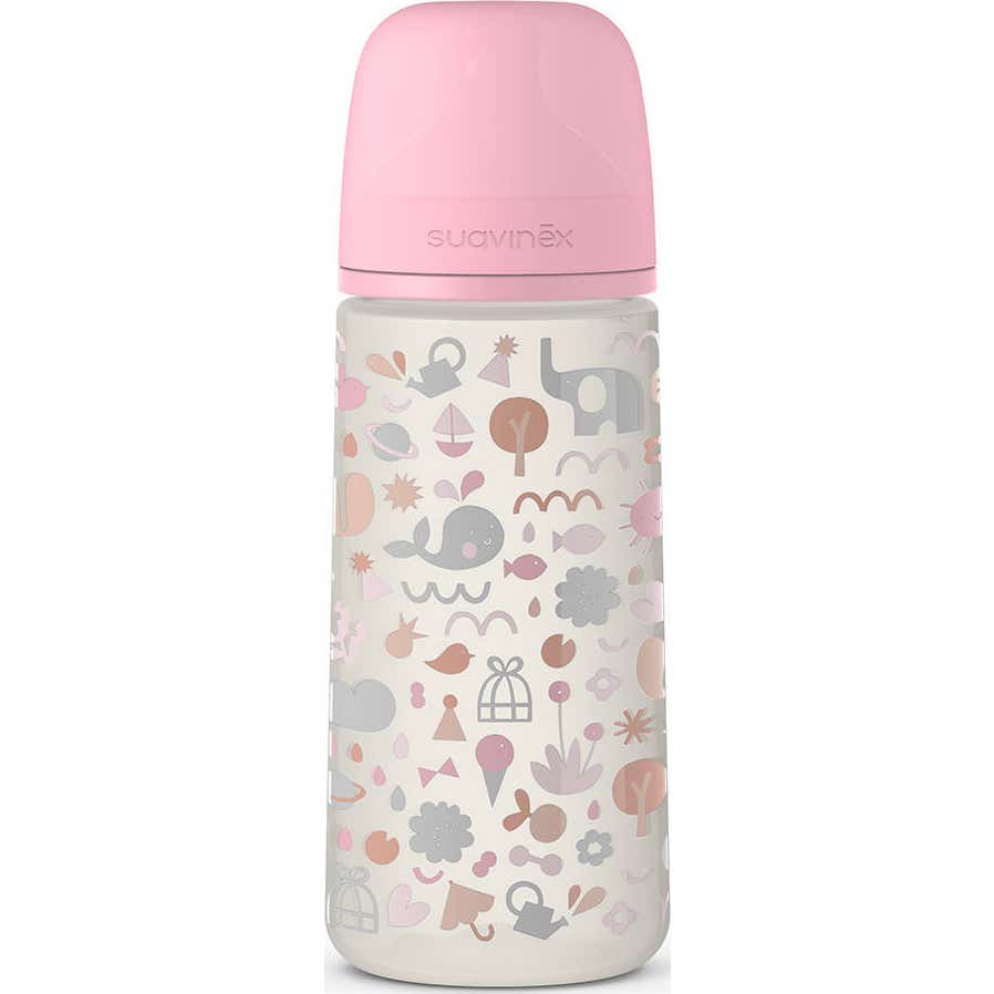 Suavinex Biberón Simétrico Sx Pro Silicona Denso +6m Memories Rosa 360ml 1ud