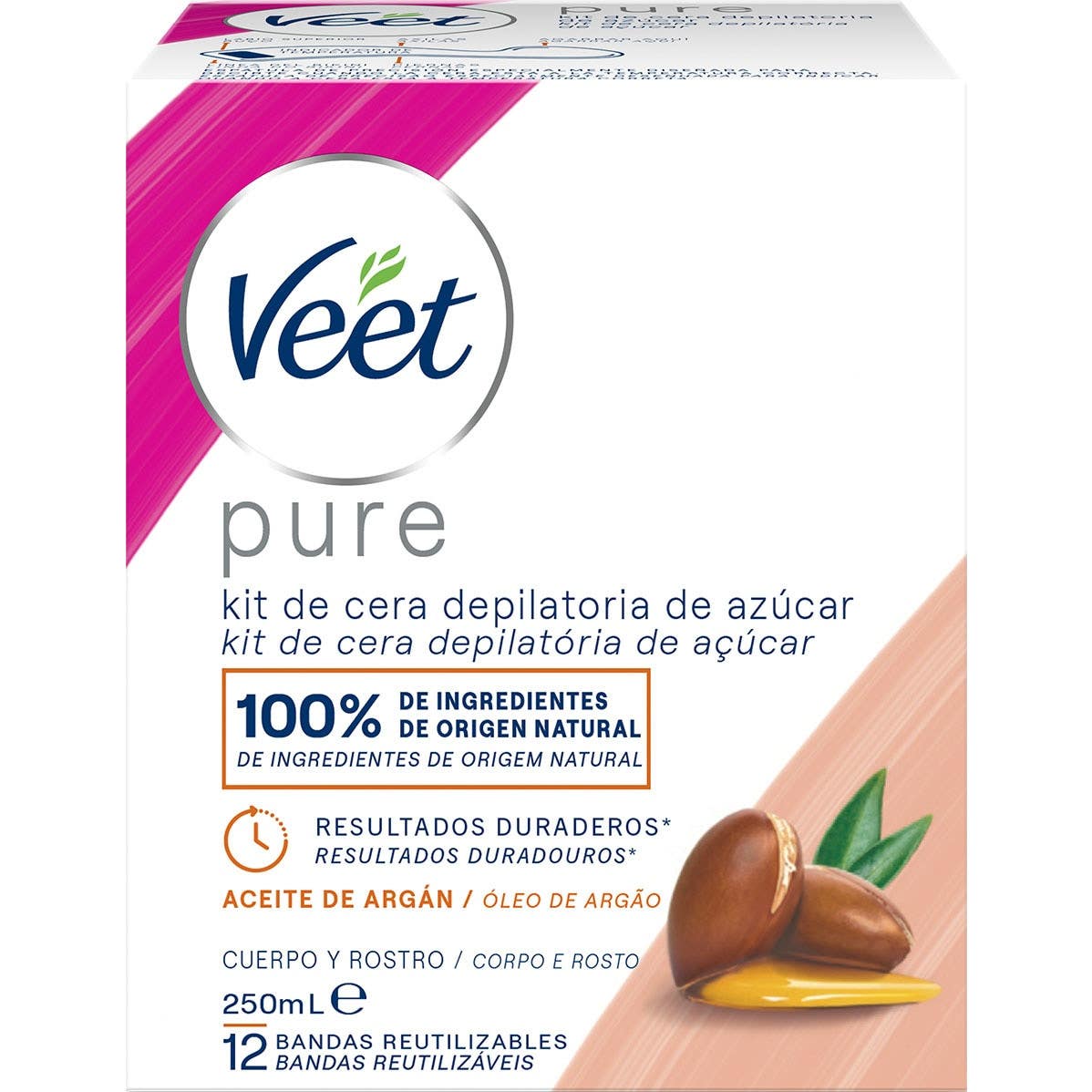 Veet Pure Kit Cera Depilatoria de Azúcar Cuerpo y Rostro