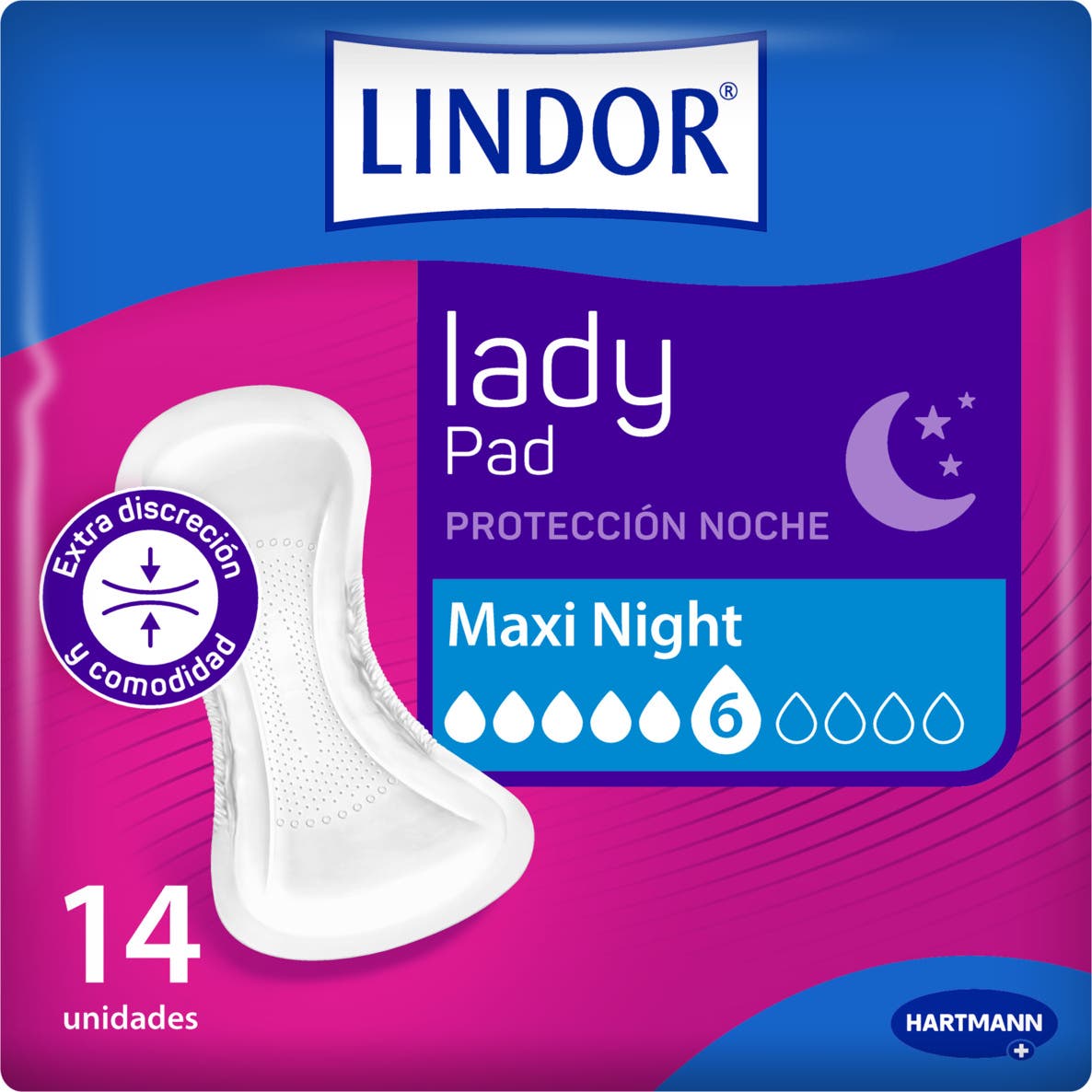 Lindor Lady Pad Compresas Maxi Night 14uds