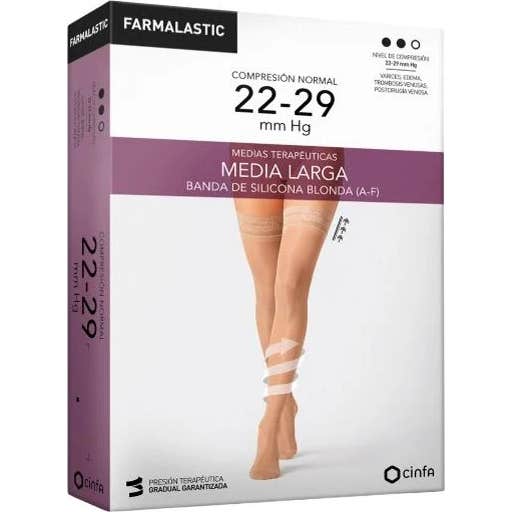 Farmalastic medias largas blonda (A-F) compresión normal T-reina plus beige 1 Par