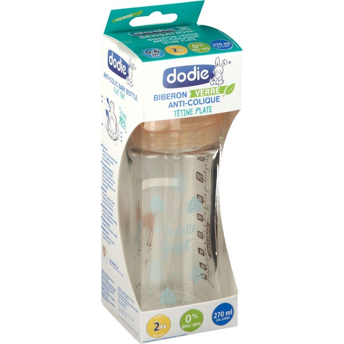 Dodie Sensation Biberón Vidrio 0-6m Ciervo 270ml