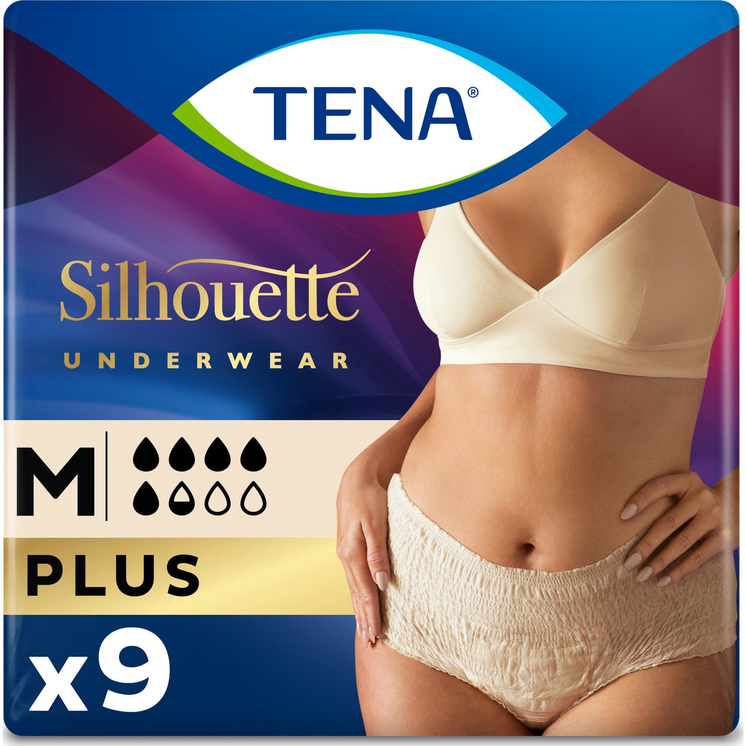 Tena Silhouette Cintura Alta Braga Absorb Inc Orina Día Anat Crema 9uds