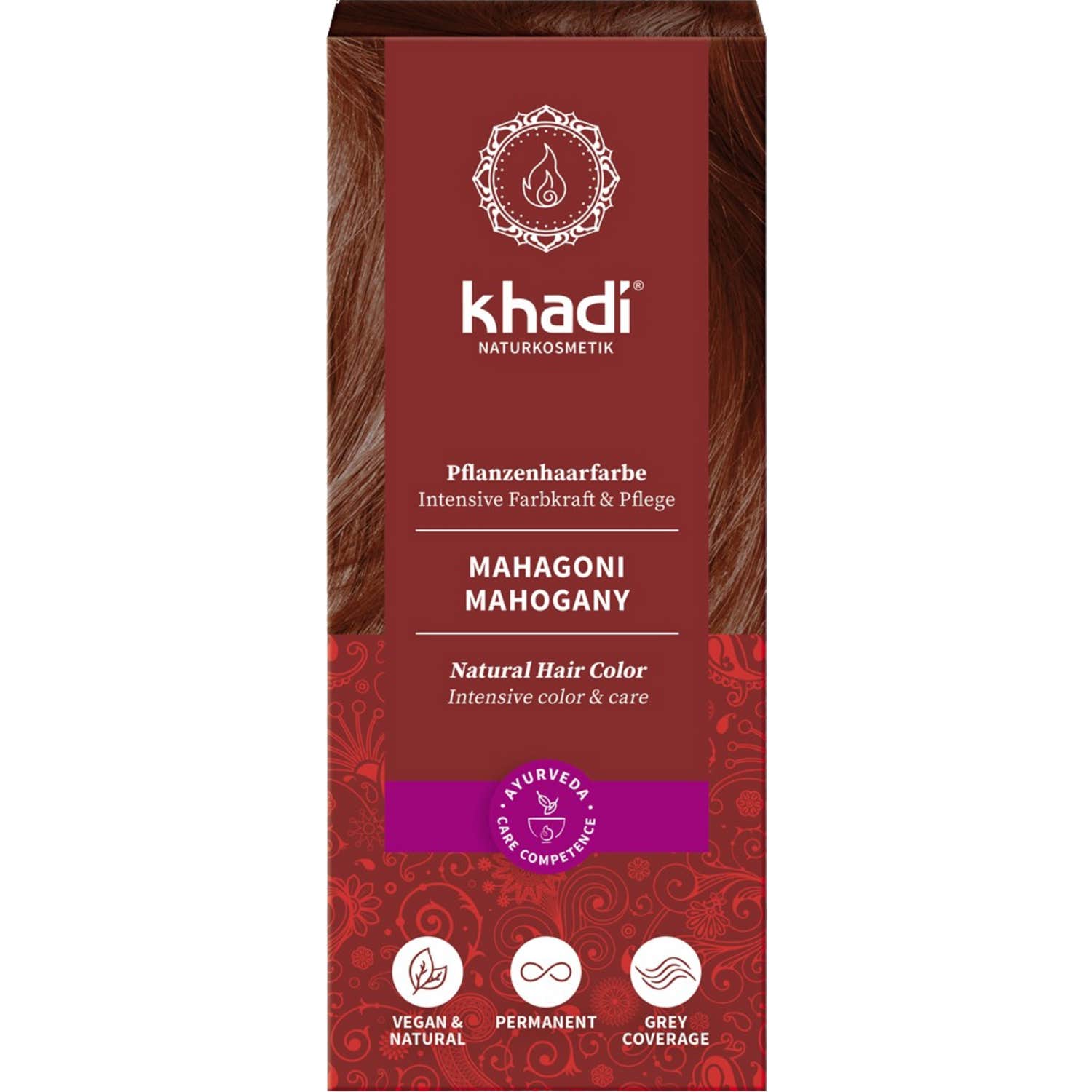 Khadi Tinte Henna Natural Castaño Caoba 100g
