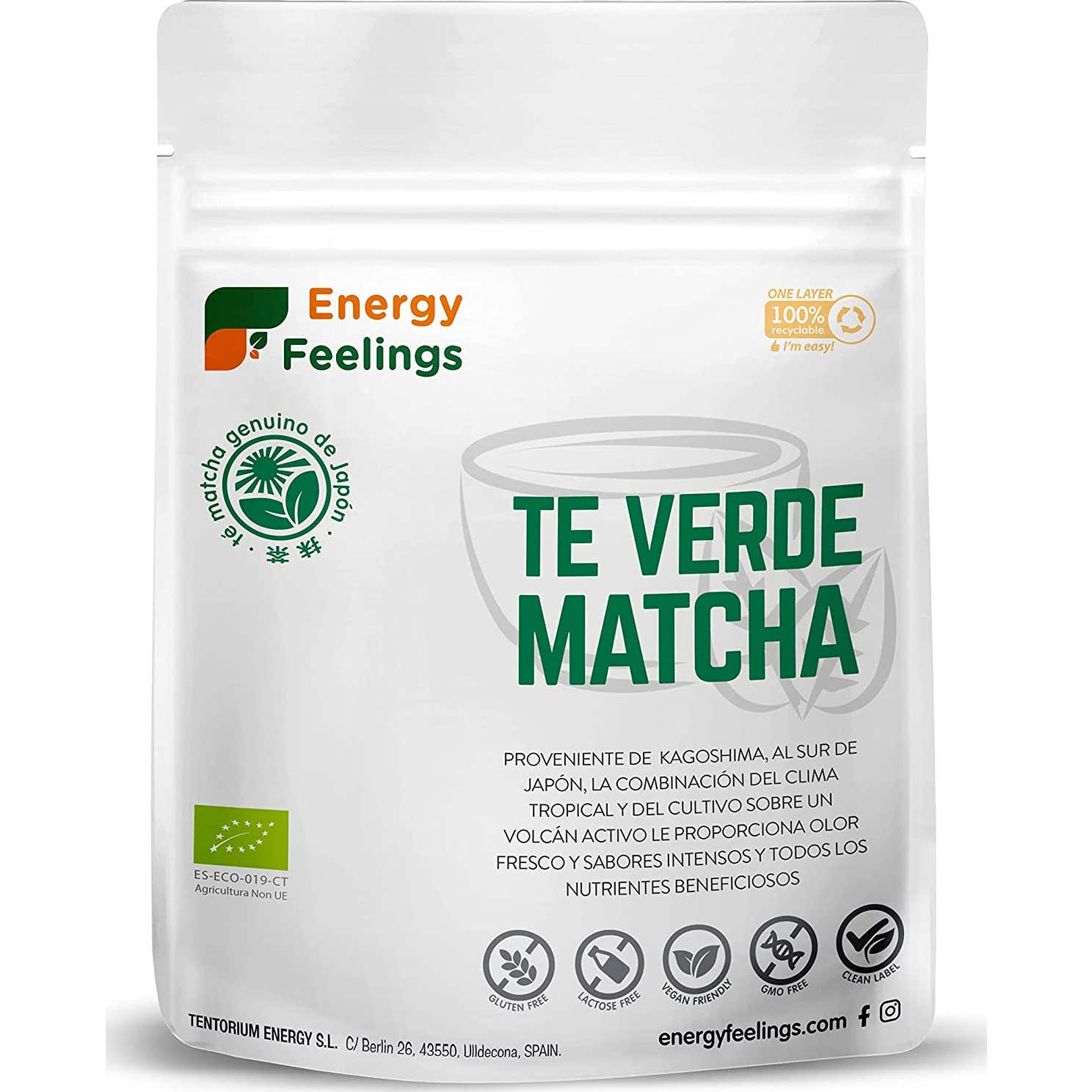 Energy Feelings Té Verde Matcha Polvo Eco Vegan sin Gluten 200g