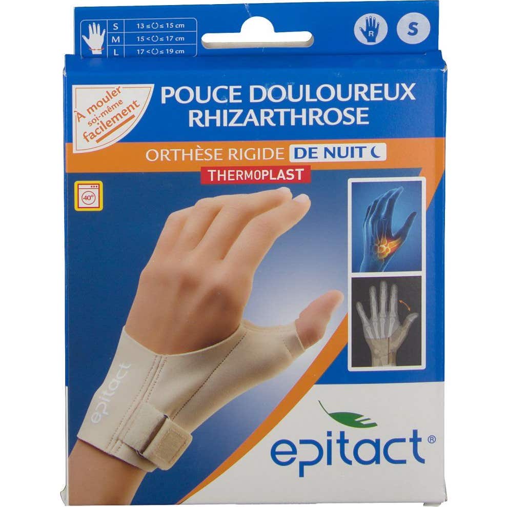 Epitact - Ortesis rígida termoformable para la noche Dolorosa para el pulgar Rizartrosa para la mano derecha Talla S