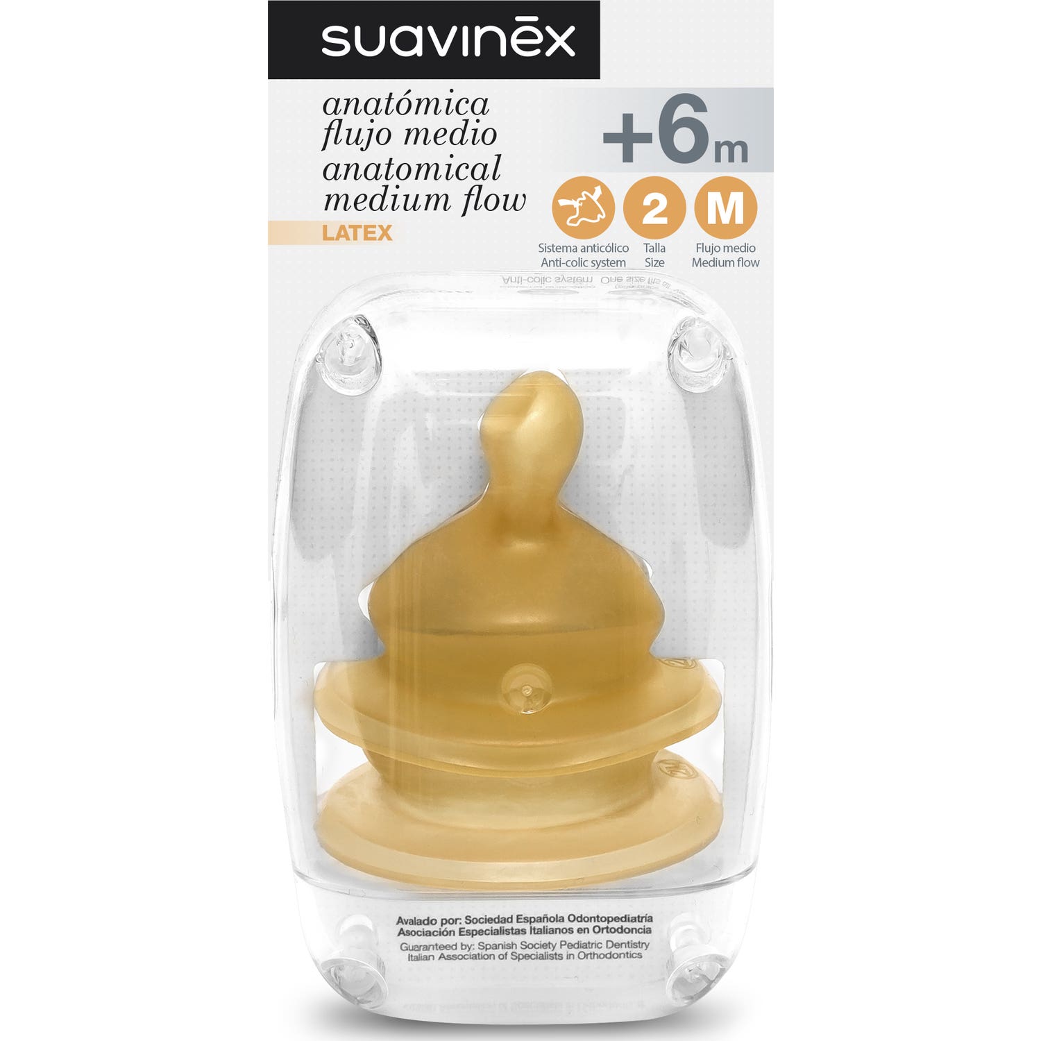 Suavinex Tetina Anatómica Látex 2M Flujo Medio +6m 2 uds