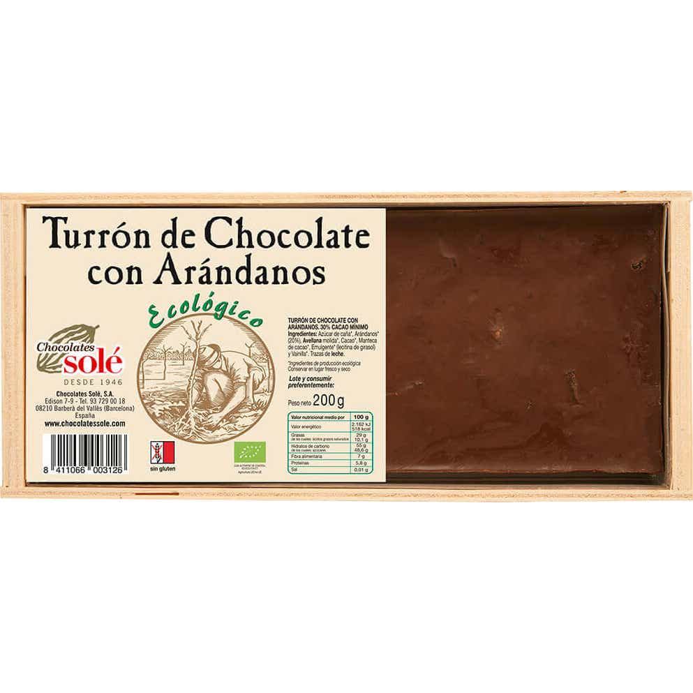 Chocolates Sole Turrón de Chocolate con Arandanos Bio 200g