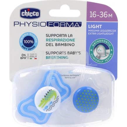 Chicco Chupete Silicona Physio Light Ortodontico Azul 16-36 M 2 U