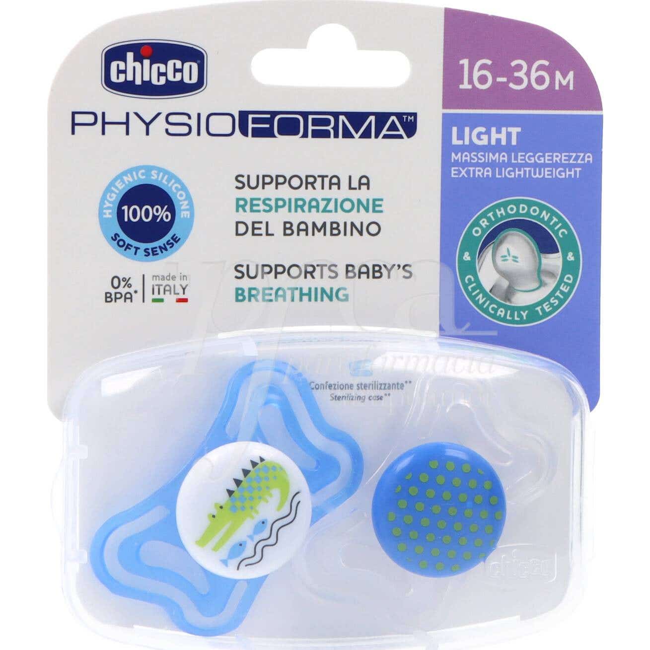 Chicco Azul Chupete Silicona Physio Light Ortodontico 16-36 M 2 U