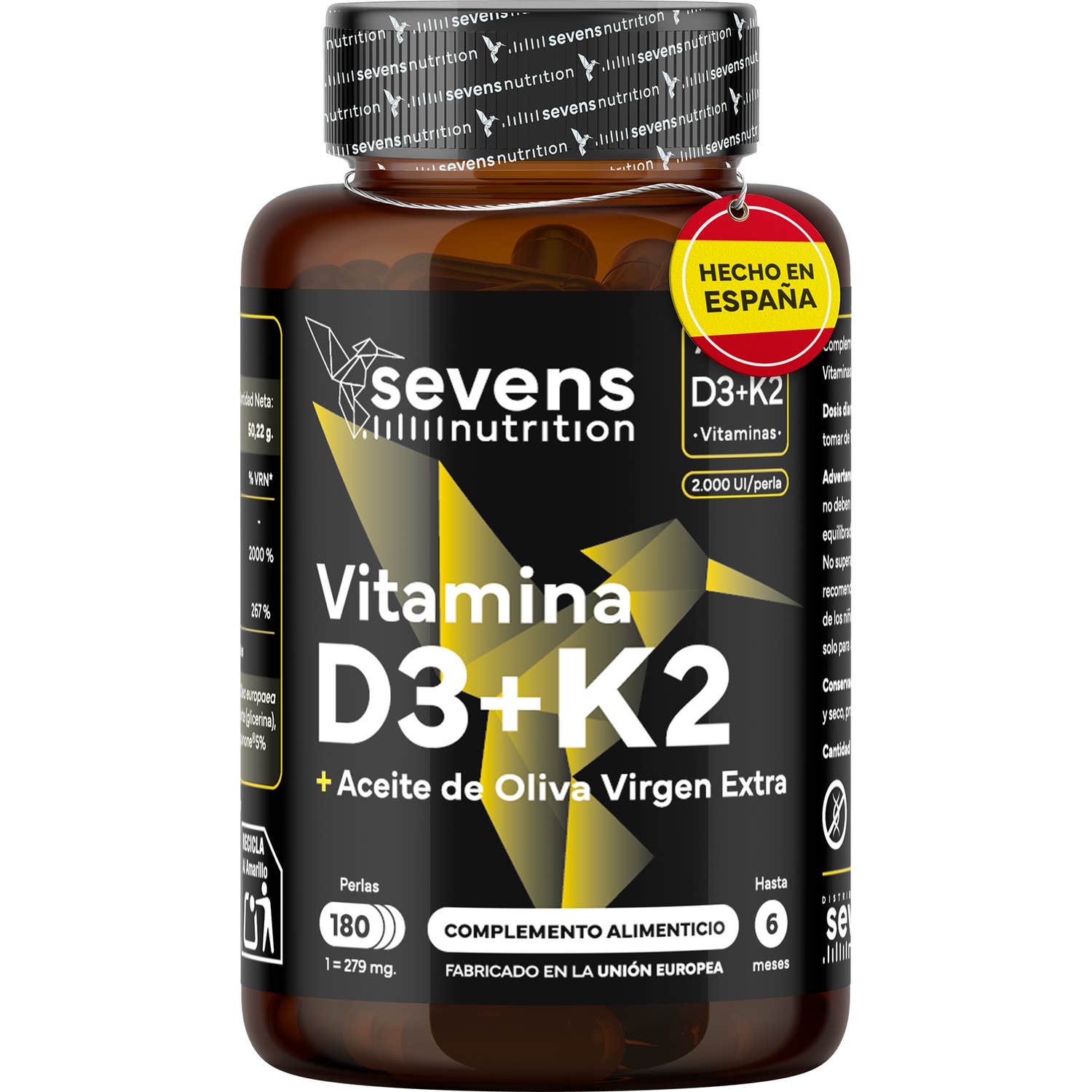 Sevens Nutrition Vitamina D3 y K2 2000 UI 180 Perlas