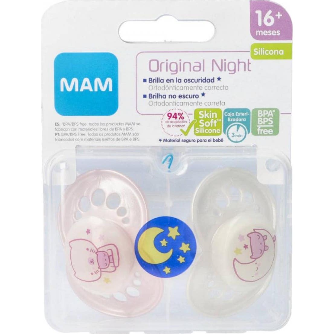 Chupete Silicona Mam Original Night + 16 M Pack Doble Rosa