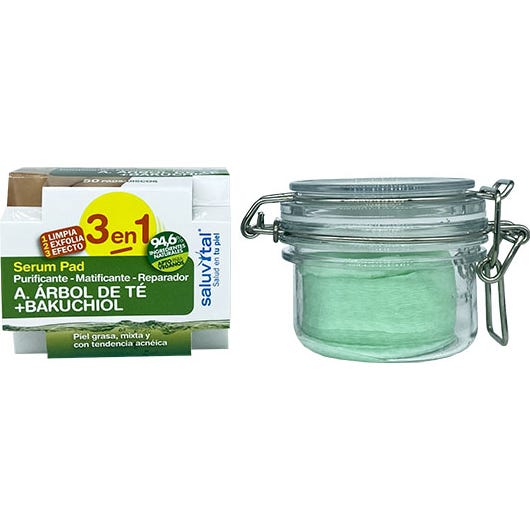 Saluvital Discos Sérum Pad Árbol de Té + Bakuchiol para Piel Mixta y Grasa 50uds