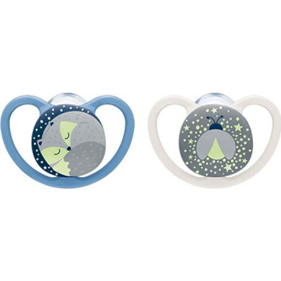 Nuk Space Night Chupete Silicona 0-6M Azul Gris 2uds