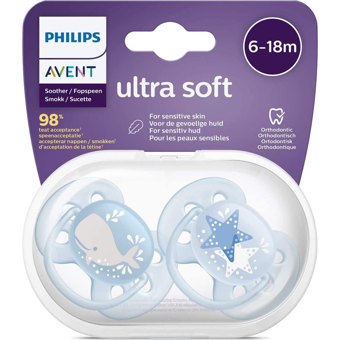 Avent Chupete Ultra Soft decorado 6-18 Meses Infantil 2uds