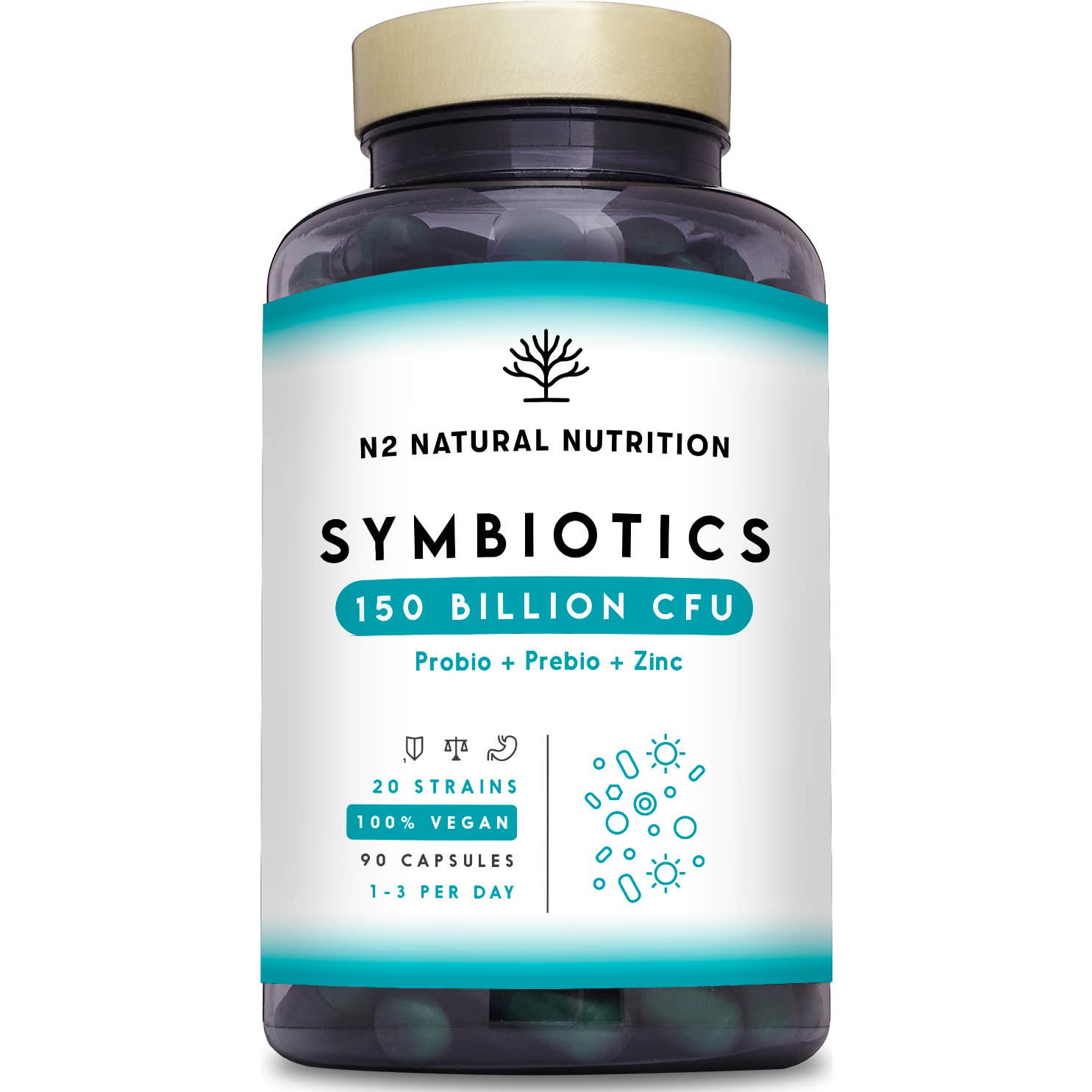 N2 Natural Nutrition Probiótico Symbiotics 150 mil millones CFU 90caps