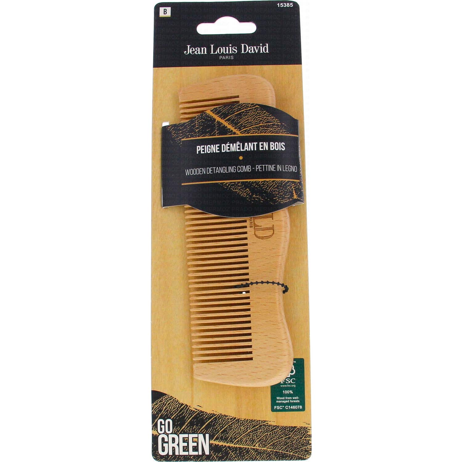 Jean Louis David Go Green Peine Desenredante de Madera 1ud