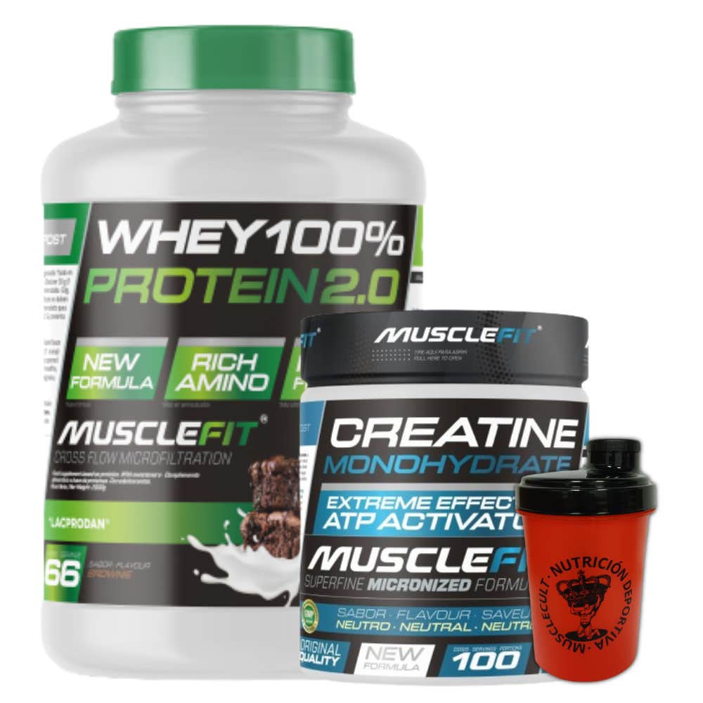 MuscleFit Pack Whey 100% Protein Brownie + Creatina 300g + Shaker