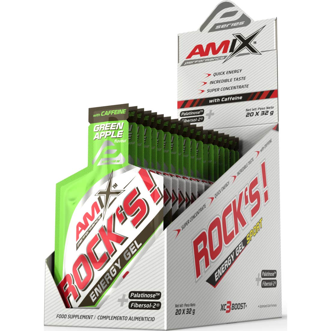 Amix Performance Rock's Gel Con Cafeína Manzana Verde 20x32g | Natural Doctor