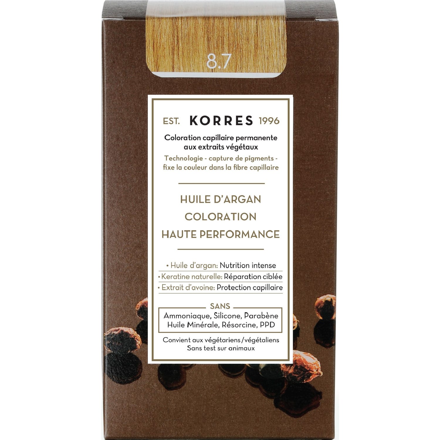 'Korres Huile d''Argan Coloration 8.7 Blond Clair Marrón 50ml'