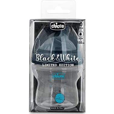 Chicco Naturalfeeling Biberón Silicona +0 M Black & White 150 ml