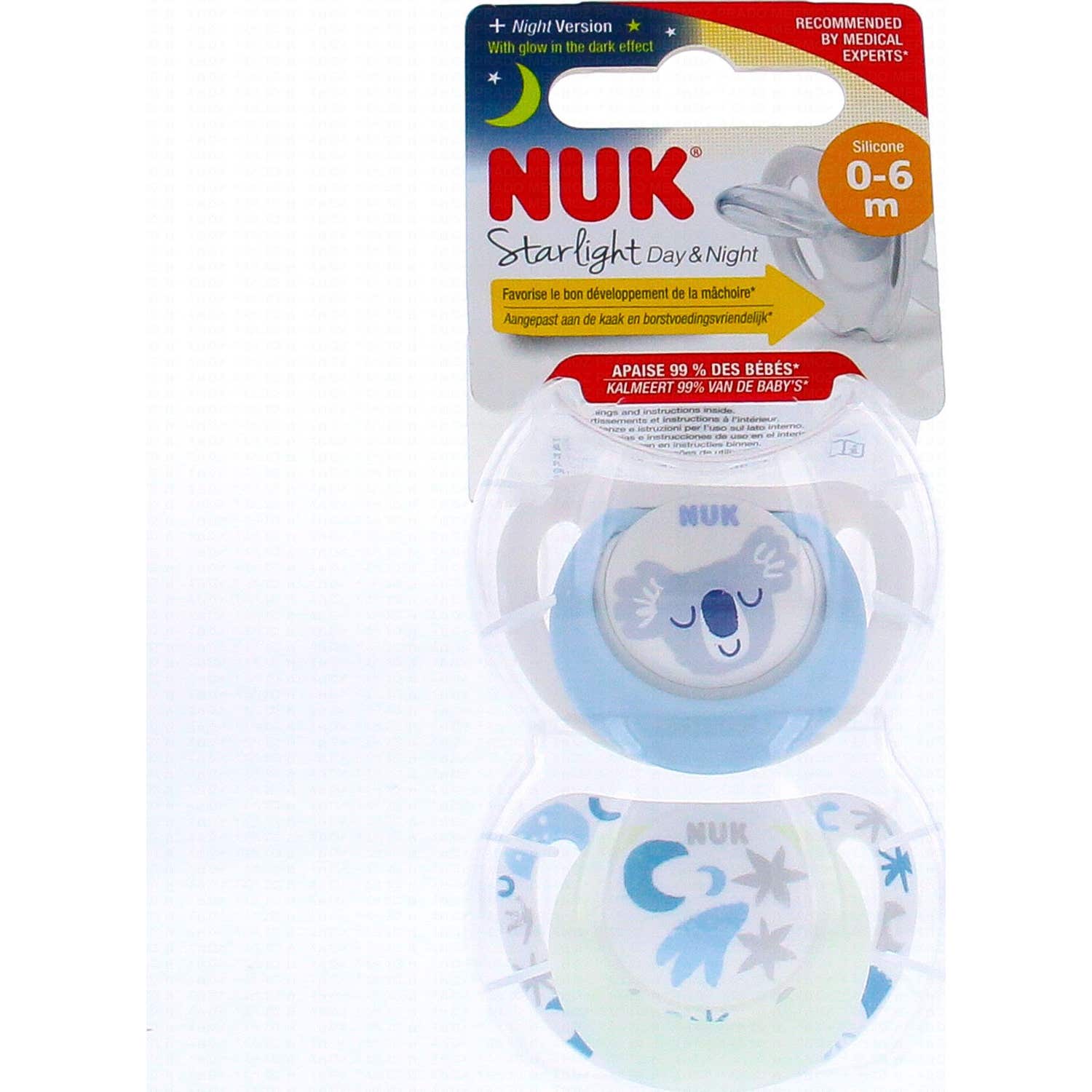 Nuk Starlight Día y Noche Chupetes 0-6 Meses 2uds