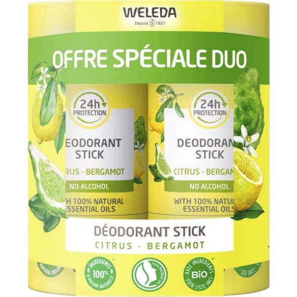 Weleda Desodorante Stick 24H Citrus Bergamota 2x50 g