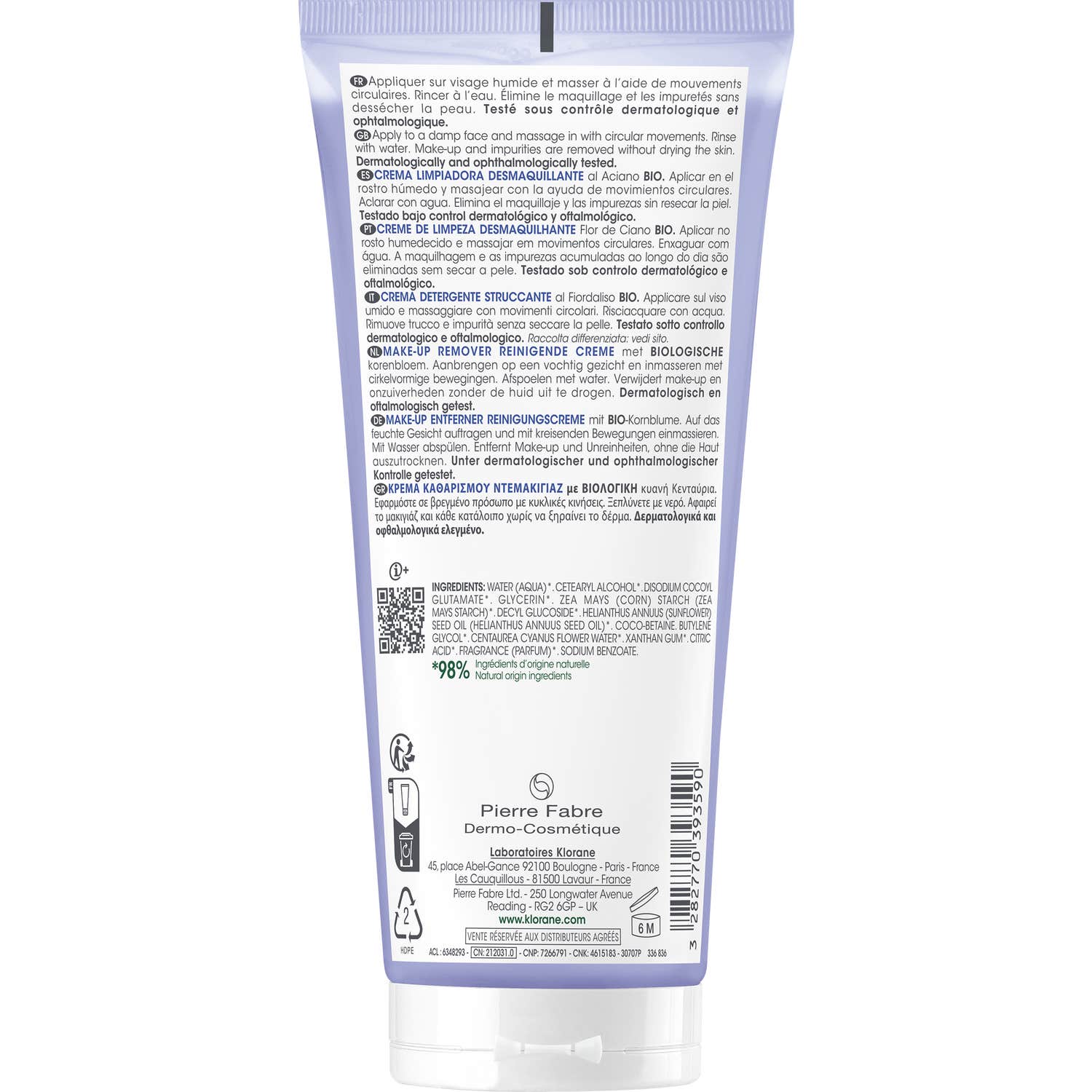 Klorane Crema Limpiadora Desmaquillante Aciano Bio 200ml