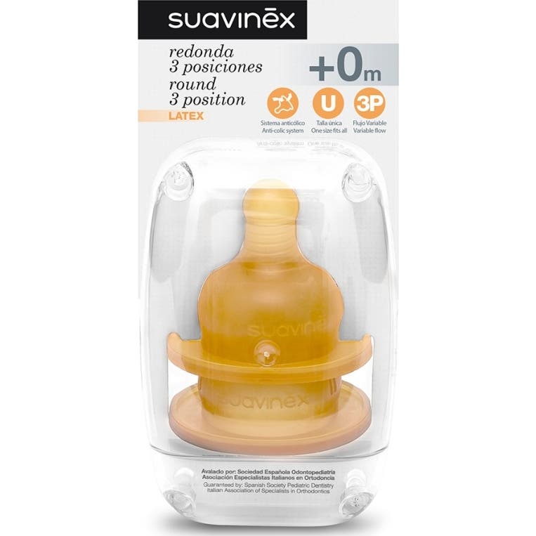 Suavinex Tetina Redonda Látex 3 Posiciones +0m2uds