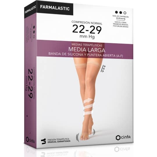 Farmalastic Media Larga Compresión Normal Puntera Abierta Negro T-M 1 par