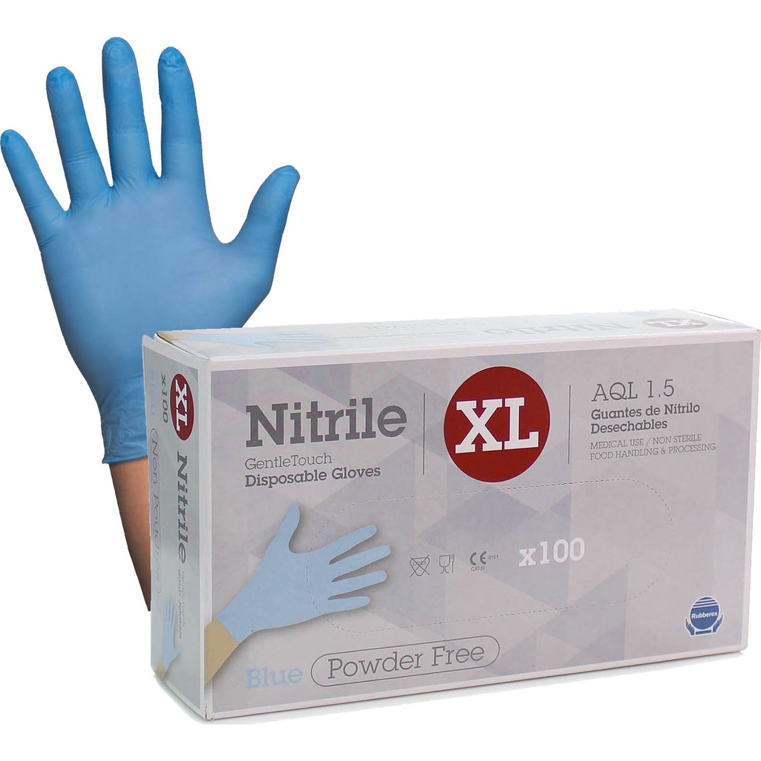 Rubberex Guantes de Nitrilo Desechables Talla XL 100uds