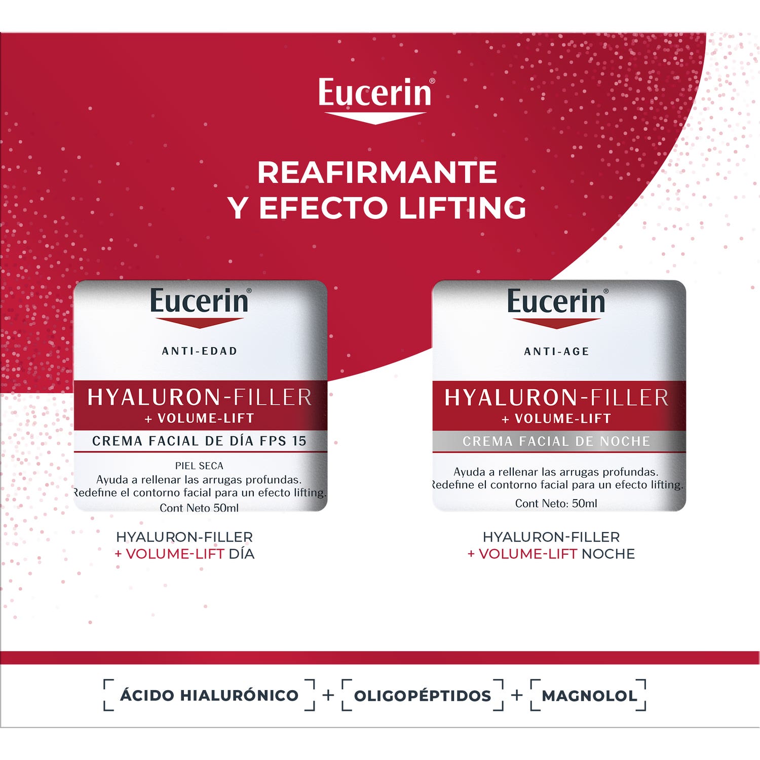 Eucerin Pack antiedad Hyaluron-Filler + Volume-Lift Crema de Día FPS 15 50ml + Crema de Noche 50ml