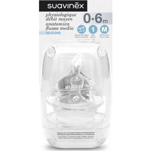 Suavinex Tetina Anatómica Silicona 1M Flujo Medio 0-6m 2uds