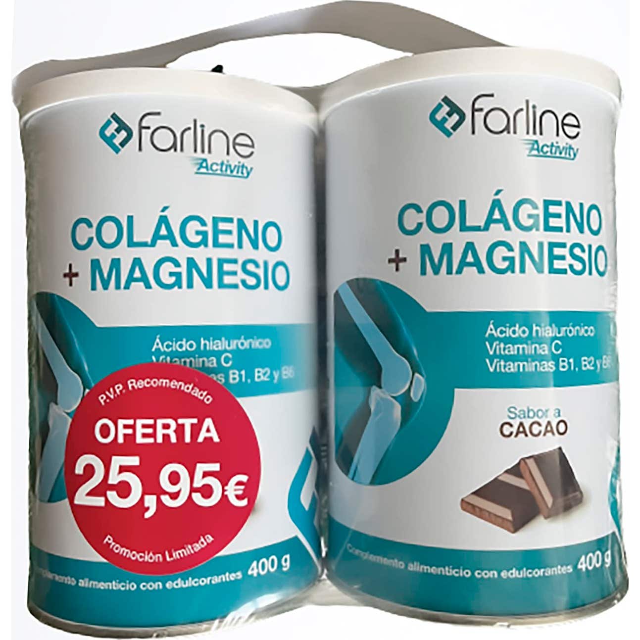 Farline Colágeno + Magnesio Sabor Cacao 2 Envases x 400 g