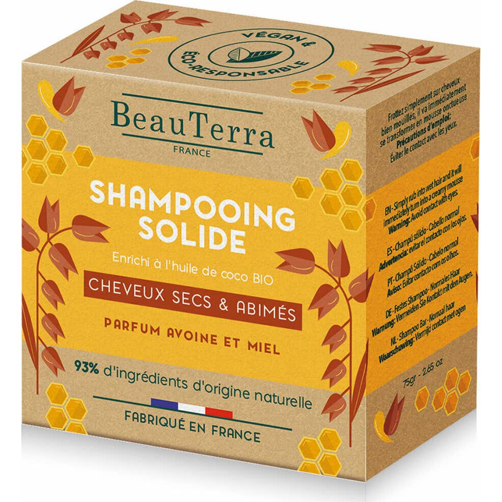 BeauTerra Shampooing Solide Cheveux Secs et Abîmés 75g