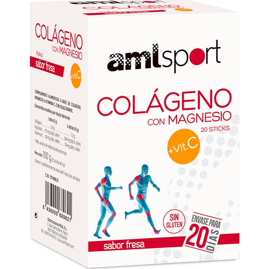 Amlsport Colágeno con Magnesio y Vitamina C Sabor Fresa 20sticks