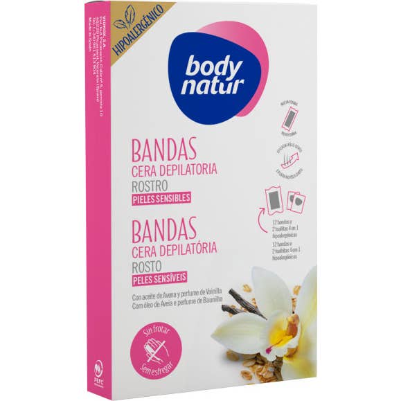 Body Natur Bandas Cera Depilatoria Facial Vegan 12 uds