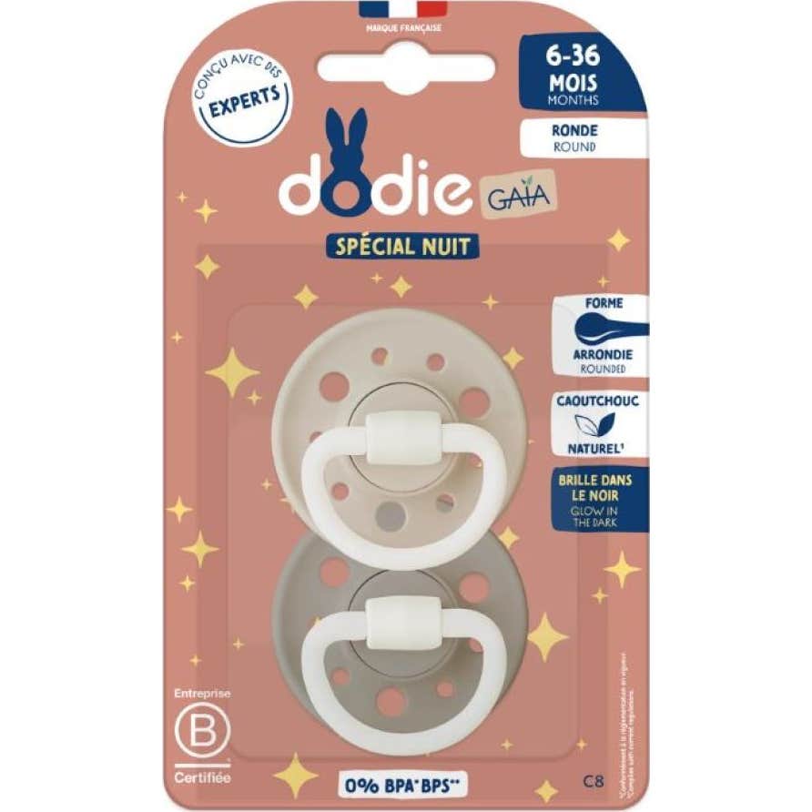 Dodie Gaïa Especial Noche Chupete Redondo 6-36M C8 Beige 2 uds