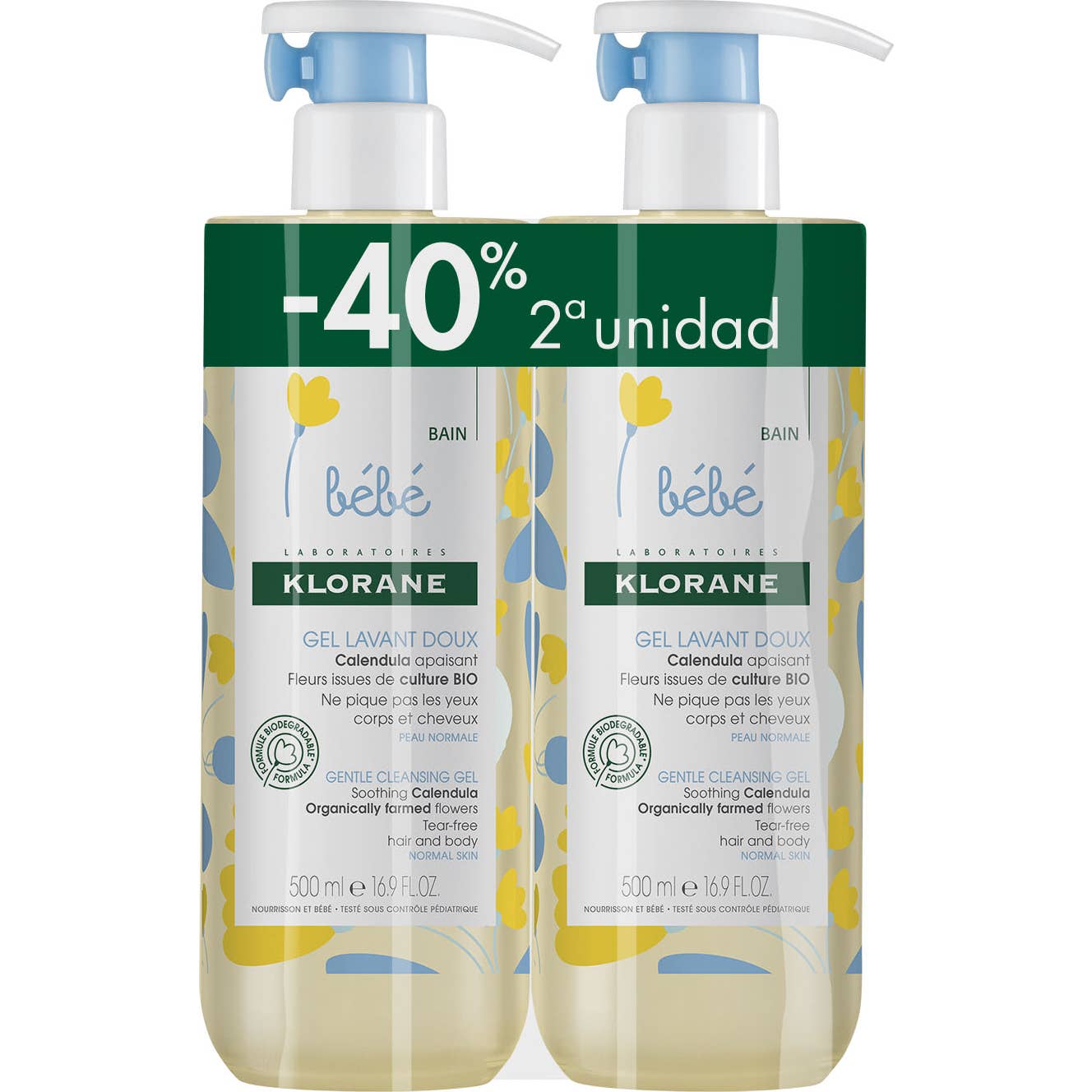Klorane Bebé Gel Limpiador Suave 2x500ml