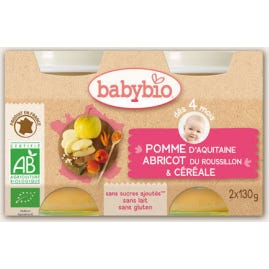 Babybio Frascos Pequeños de Manzana Albaricoque Crales Frascos de Manzana Orgánicos en 4 Meses 2 X130 g