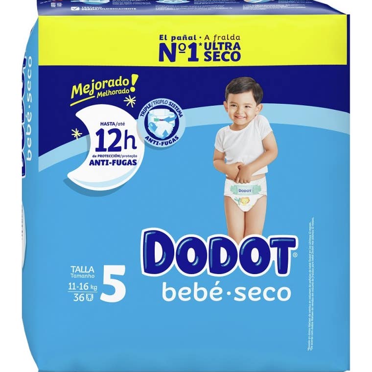 Dodot Pañal Bebé Seco 12 H T5 36 uds