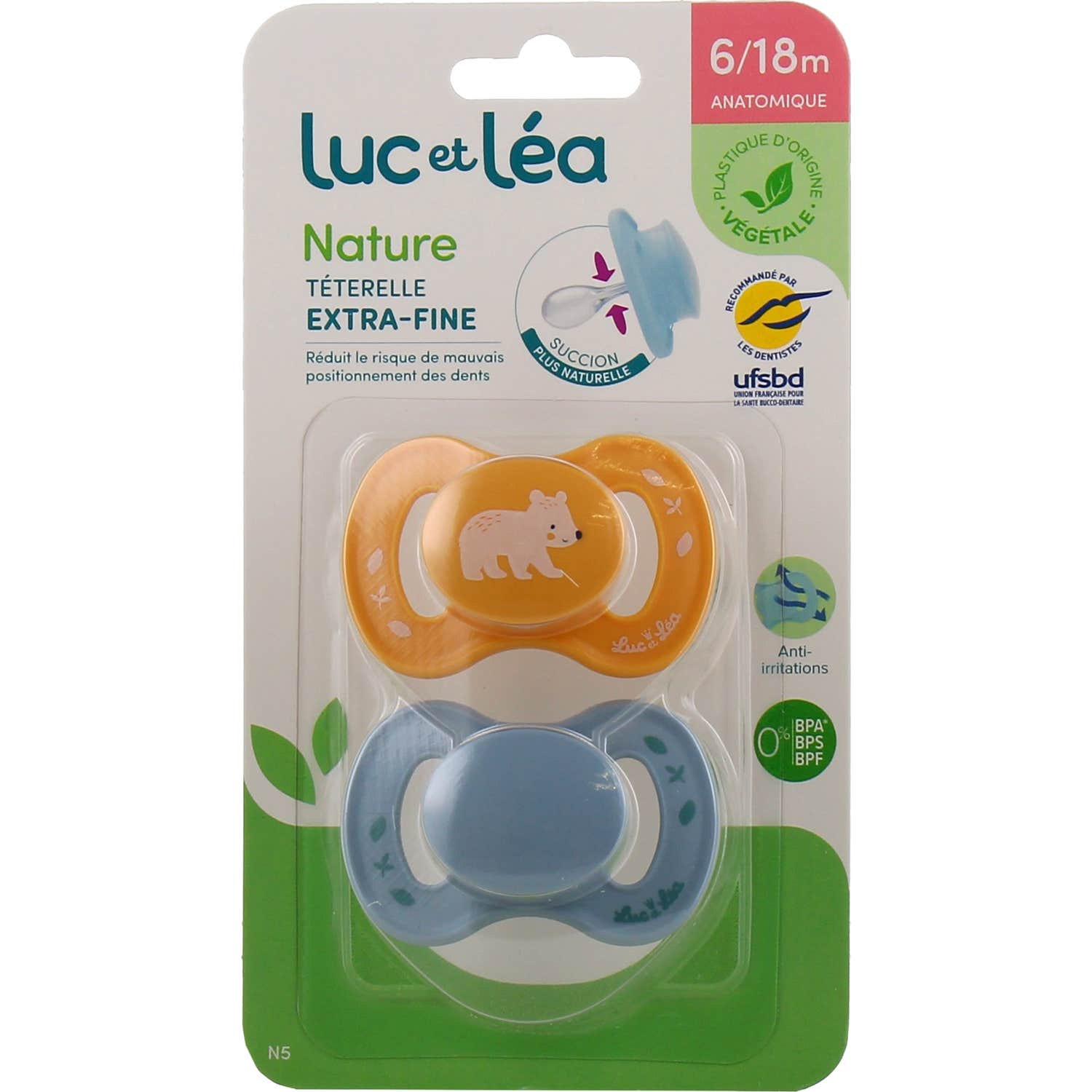 Luc et Léa Set Nature Chupete Tetina Extra Fina 6-18m 2uds