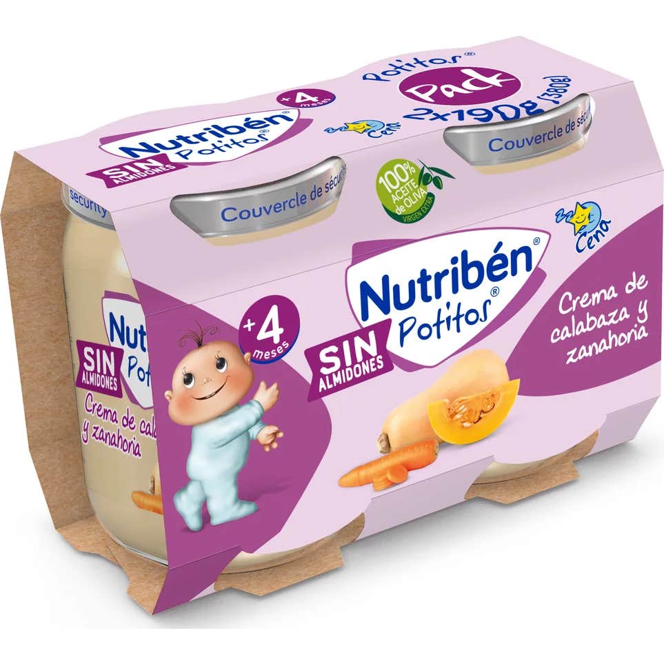 Nutribén Potitos Cena Crema de Calabaza y Zanahoria+4m 2x120 gr