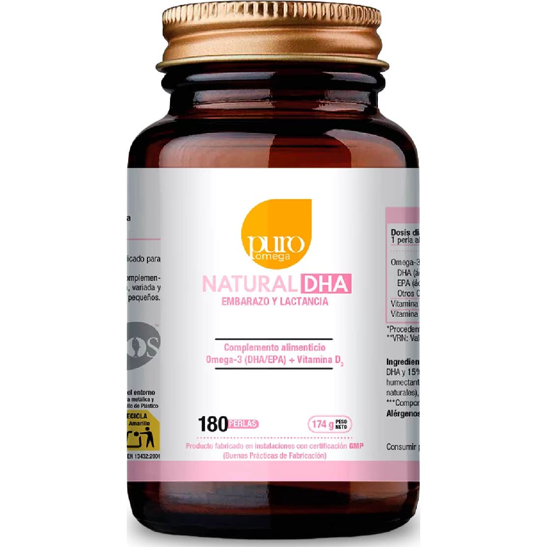 Puro Omega Natural DHA Embarazo y Lactancia 180 Perlas