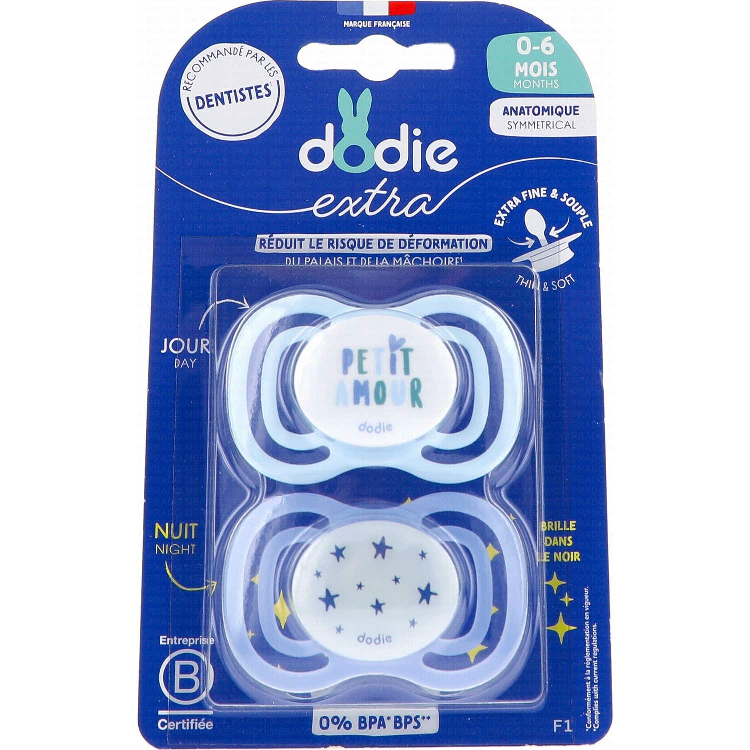 Dodie Extra Chupete Anatómico 0-6M F1 Día Noche 2 uds