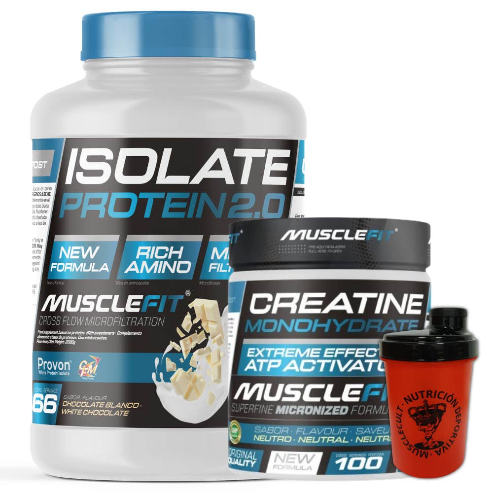 MuscleFit Pack Isolate 2kg Chocolate Blanco + Creatina 300g + Shaker