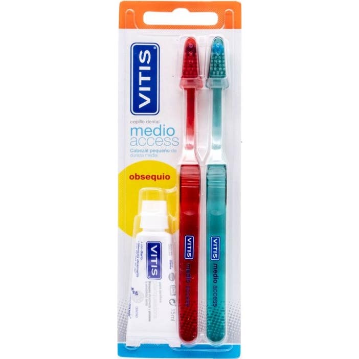 Vitis Medio Access Cepillo Dental 2uds + Pasta Blanqueadora 15ml