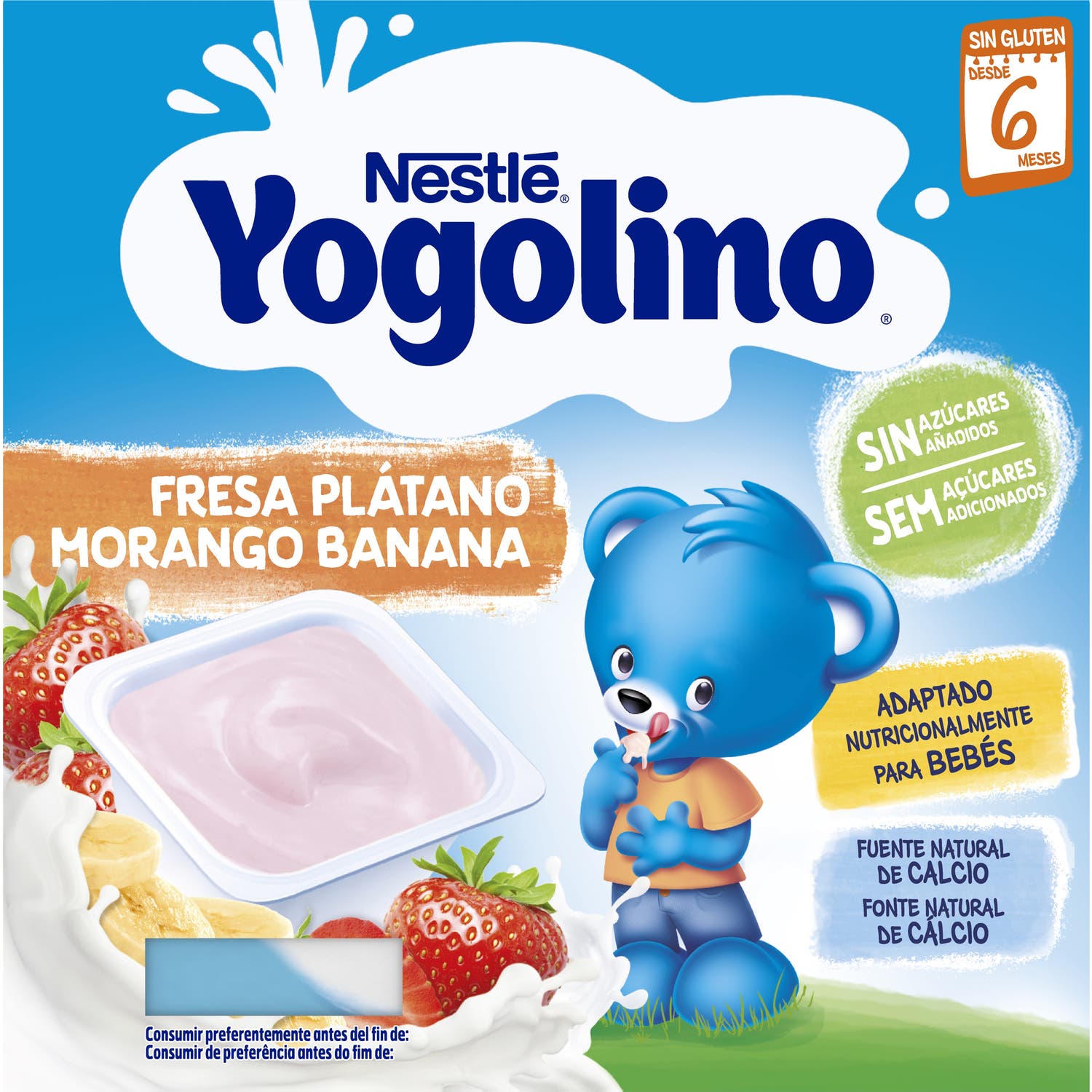 Nestlé Yogolino Fresa Platano sin Azúcar 100g 4 Unidades