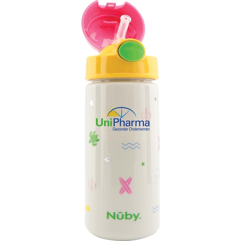 Nuby Taza con Botón y Pajita Blanda #Surf Rosa 540ml 1ud